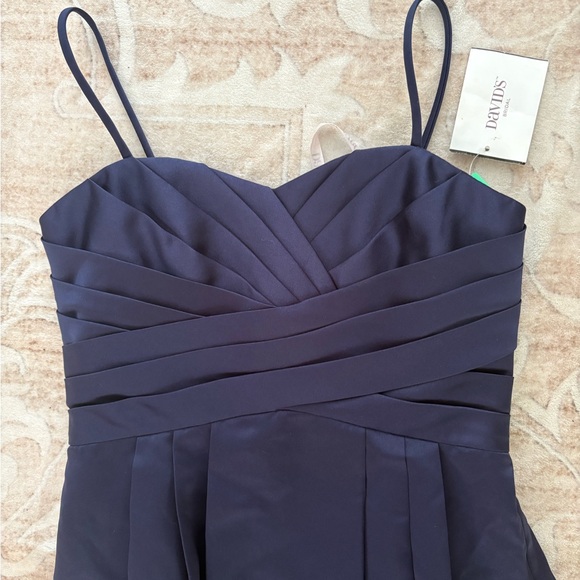 David's Bridal Junior Bridesmaid Elegant Navy Spaghetti Strap Dress Size 10 - Picture 3 of 5